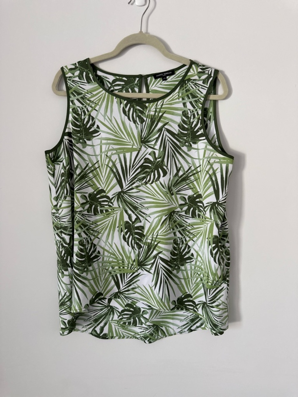 Mario Serrani Made in Italy Green Palm Print Tank Top Large Sleeveless